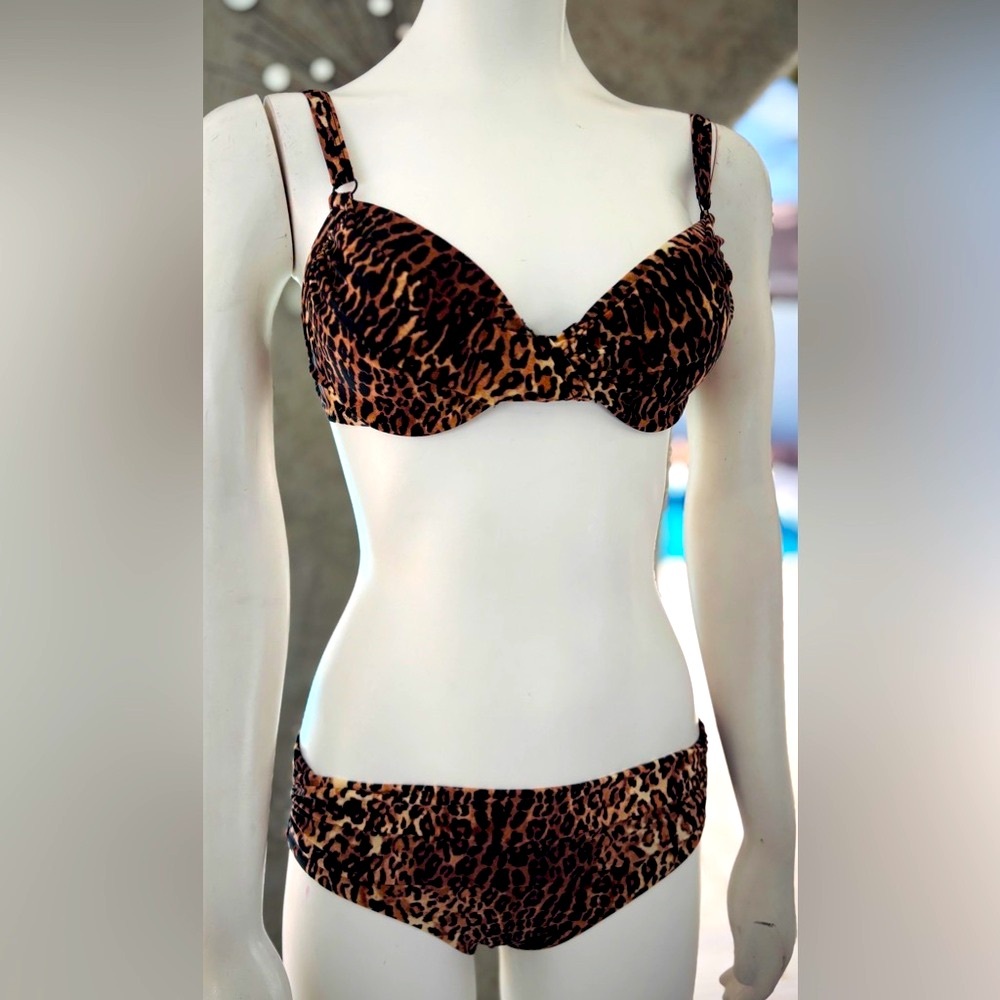 Diva by Rachel Pappo 2pc. Leopard C-cup Bikini Top & Mid-rise Bottom, Sz 6 NWT
